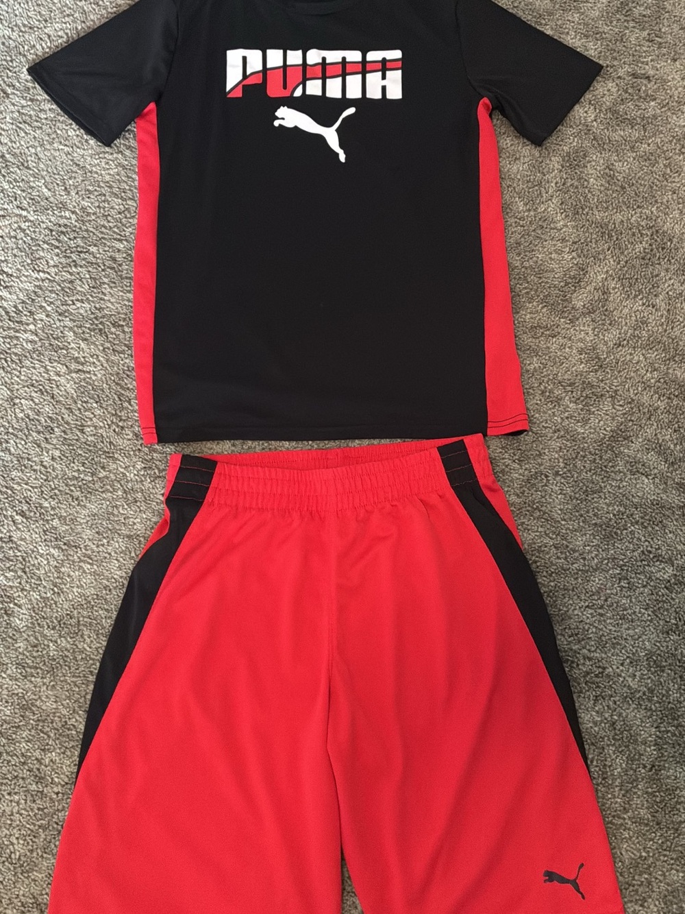 Puma Black and Red Athletic Tee with Matching Red Shorts